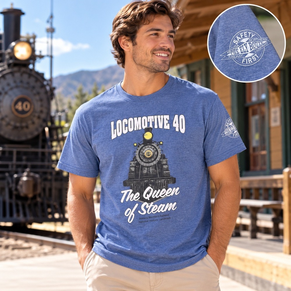 Gildan Locomotive 40 Queen of Steam Shirt Mens Medium Blue Americana Streetwear